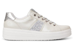 REMONTE SHINY CREAM TEXTILE LACE - UP SNEAKERS - Crispins Shoes